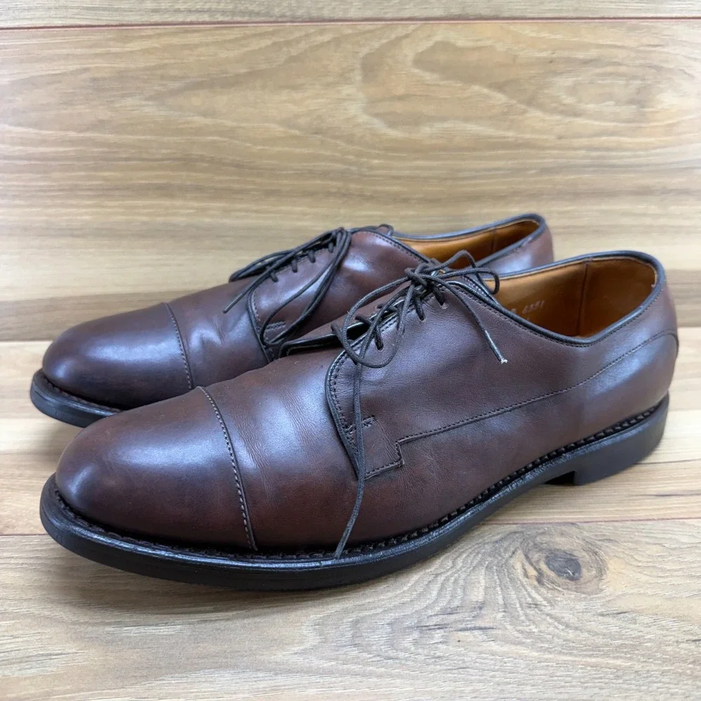 Allen Edmonds Bergland Oxford Mens 10.5 B Brown Leather Cap Toe Rubber Sole 6551